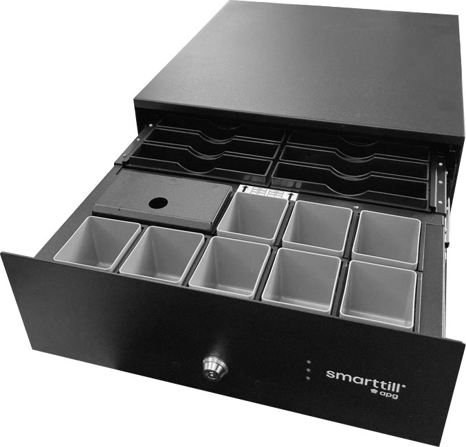 SMARTtill Slide Out Cash Drawer 8 Coin and 6 Note, 12 V 40 V at 6 Watts Black