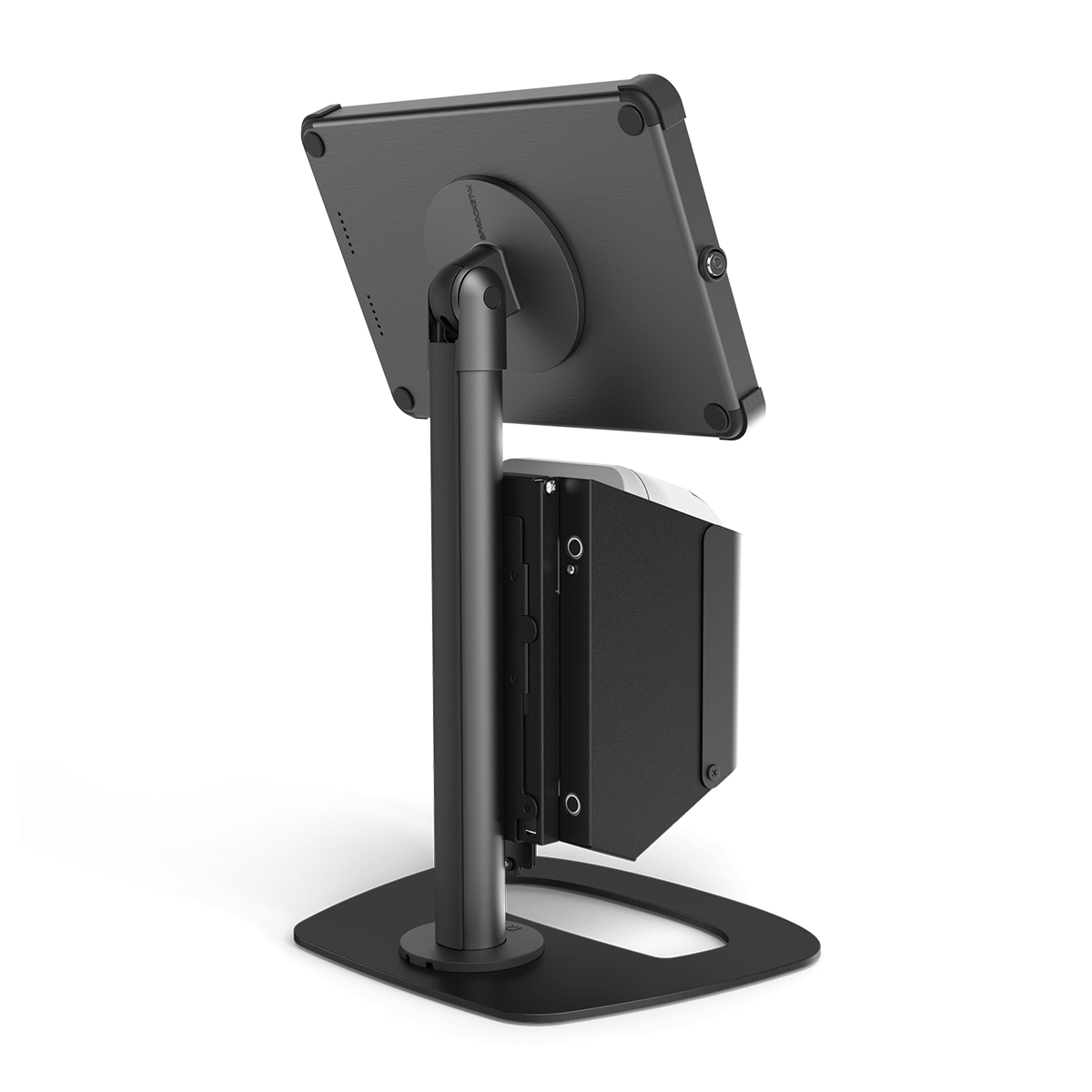X Desk Tablet Enclosure Mount with Thermal Label Printer Enclosure