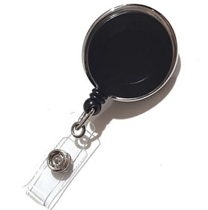 Retractable ID Badge Reel Black Round Heavy Duty with Alligator Clip CH-IDCWMRAL(100 Pack)