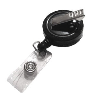 Black/Chrome Heavy-Duty Badge Reel with Reinforced Vinyl Strap & Slide Belt  Clip