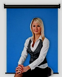 Retractable Backdrop in Royal Blue. Can be wall or ceiling mounted.