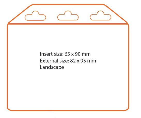 Flexible vinyl landscape card holder with 3 connection slots, pocket size of 90mm x 65mm.
