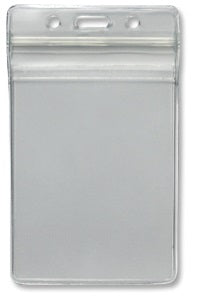 Portrait Ziplock ID card holder with clear front and frosted back.