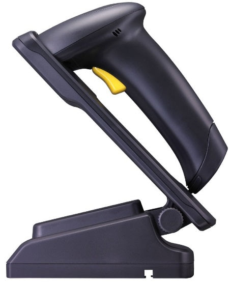 CipherLab 1500P USB Black Handheld Corded Barcode Scanner With Stand for Hands Free Scanning.
