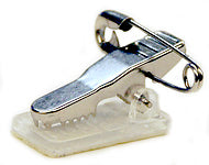 Self Adhesive Metal Alligator Clip with Safety Pin to attach to plastic card or card holder from idcwonline.