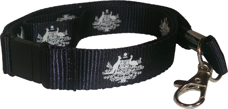Lanyard Printed with Australian Government Crest. 20mm Wide with Lobster Claw Clip and Safety Breakaway