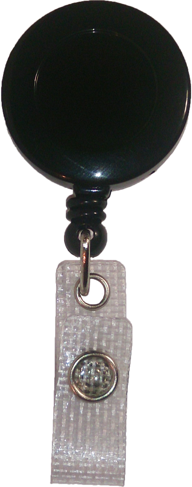 Black zinger with reinforced vinyl strap and slide belt clip.