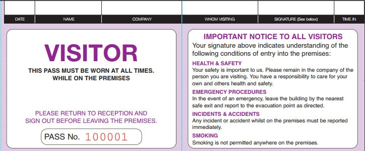 Book of 500 Expiring Visitor Labels. Labels expire in one day and tab area changes to colour overnight.