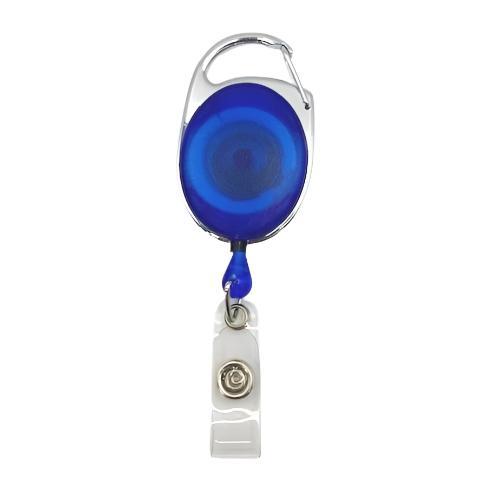 Blue Carabiner Retractable ID Badge Reel With Clear Strap CH-IDCWMR Oval Blue (10 Pack)