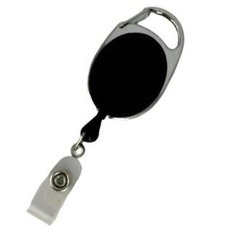 Black Carabiner Retractable ID Badge Reel With Clear Strap CH-IDCWMR Oval Black (10 Pack)