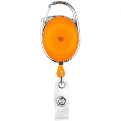 Orange Carabiner Retractable ID Badge Reel With Clear Strap CH-IDCWMR Oval Orange (10 Pack)