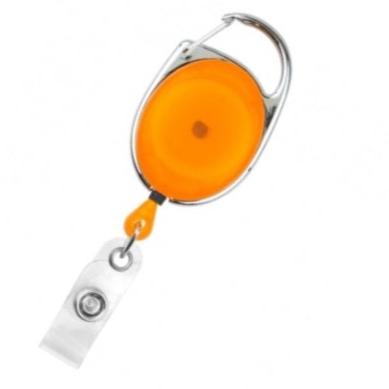 Orange Carabiner Retractable ID Badge Reel With Clear Strap CH-IDCWMR Oval Orange (10 Pack)