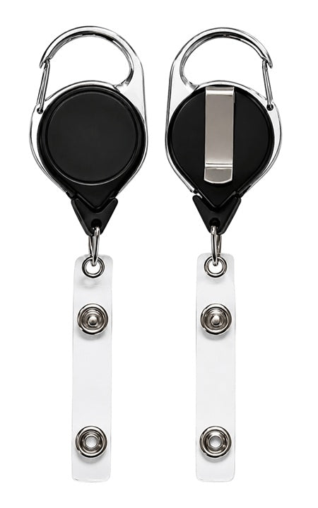 Black Carabiner Retractable ID Badge Reel With Clear Strap CH-IDCWMR CarabinerBlack (10 Pack)