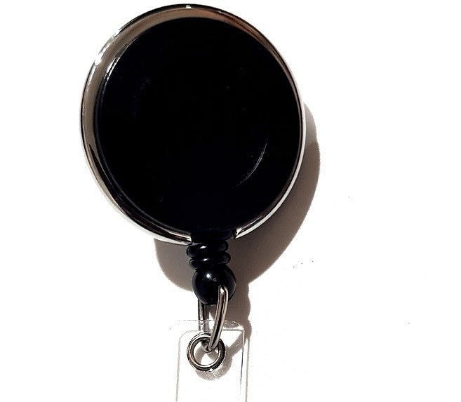 Retractable ID Badge Reel Black Round Heavy Duty with Alligator Clip CH-IDCWMRAL(100 Pack)