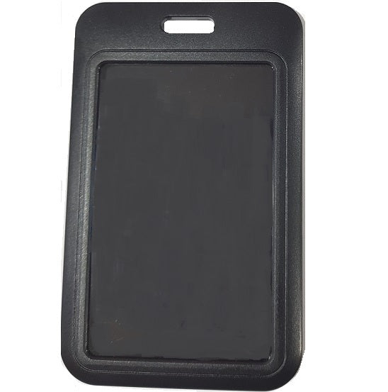 Black ID Card Holder Single Sided Portrait Heavy Duty Clear Plastic Front CH-IDCW593V - Pkt 100