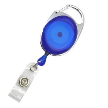 Blue Carabiner Retractable ID Badge Reel With Clear Strap CH-IDCWMR Oval Blue (10 Pack)