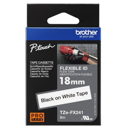 Brother Tze-Fx241 18mm Black On White Flexible Tape