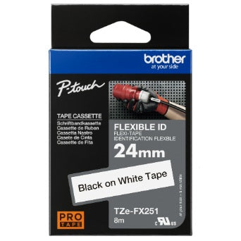 Brother Tze-Fx251 24mm Black On White Flexible Tape