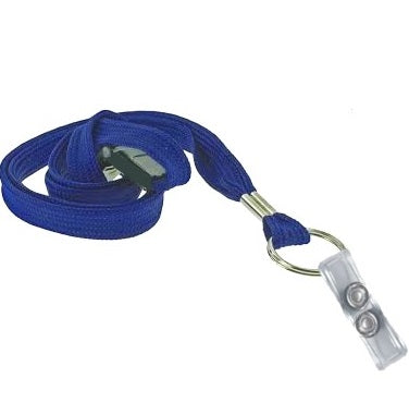 Tubular Lanyards Blue with Split Ring Clip and Strap Clip (10 pack)