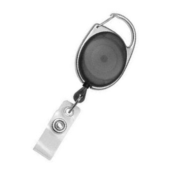 Charcoal Oval Carabiner Retractable Badge Reel With Clear Strap CH-IDCWMR Oval Grey (10 Pack)