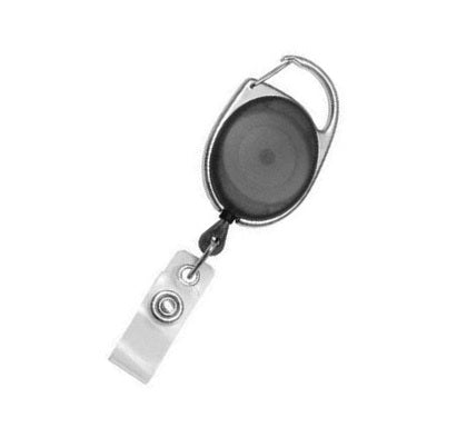 Charcoal Oval Carabiner Retractable Badge Reel With Clear Strap CH-IDCWMR Oval Grey (10 Pack)