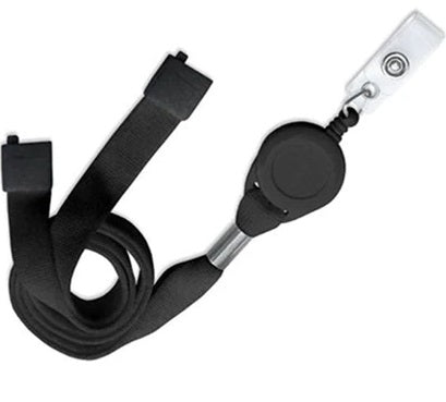 Lanyards Black Breakaway 12mm With Black Mini Reel L-MRST-Blk (25 Pack)