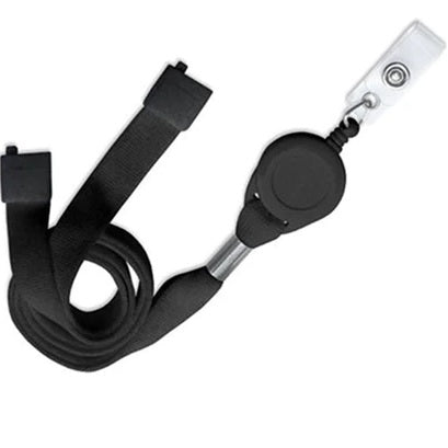 Lanyards Black Breakaway 12mm With Black Mini Reel L-MRST-Blk (25 Pack)