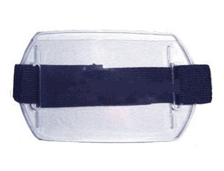 Plastic Arm band ID card holder with adjustable velcro strap for landscape ID cards.