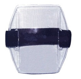 Plastic Arm band ID card holder with adjustable velcro strap for portrait ID cards.