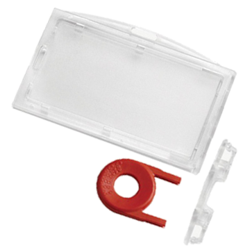  ID card holder for either landscape or portrait ID cards that is lockable and needs a key to unlock.