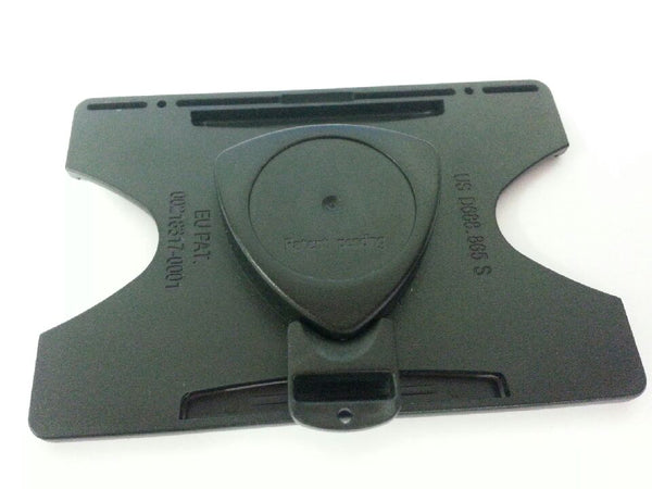 Single sided open-faced landscape card holder with retractable mini reel.