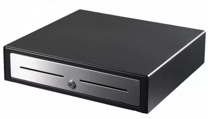 Cash Drawer VPOS EC410 5 Note, 8 Coin 24 Volt Black Stainless Steel Front