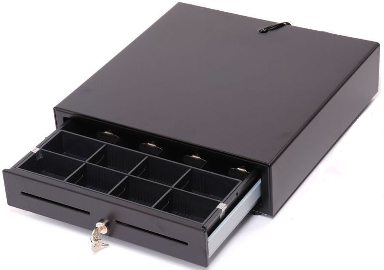 Cash Drawer Extra Small VPOS EC350 4 Note, 8 Coin 24 Volt Black