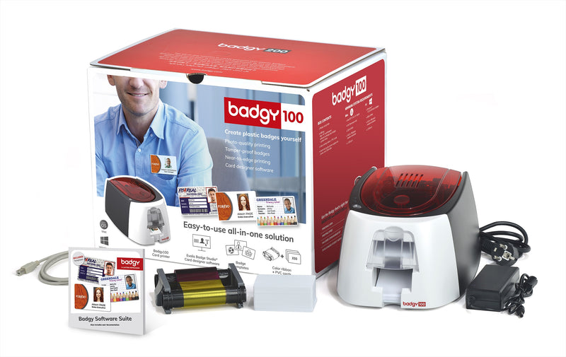 Evolis Badgy 100 USB Single Sided ID Card Printer Starter Package from idcwonline.