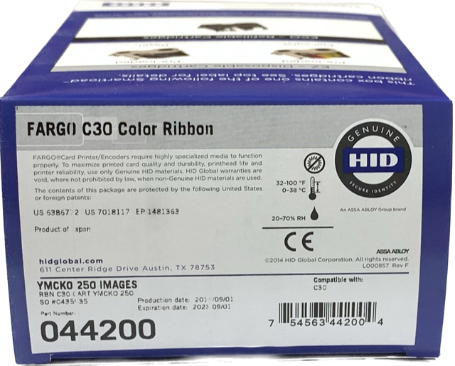 HID® FARGO® 44200 YMCKO C30 Ribbon - 250 Prints