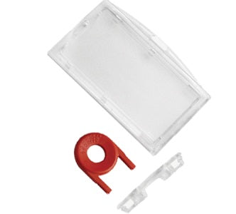 Lockable ID card holder with key that holds portrait or landscape id cards from idcwonline.